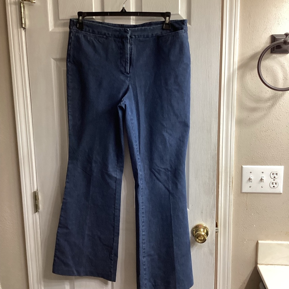 Isaac Mizrahi Live! 24/7 Denim Fly Front Wide Leg Pants Size 14 Blue